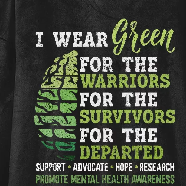 Mental Health Awareness Matters Support I Wear Green Hooded Wearable Blanket