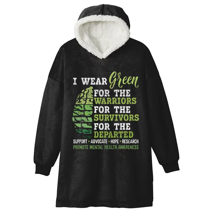 Mental Health Awareness Matters Support I Wear Green Hooded Wearable Blanket