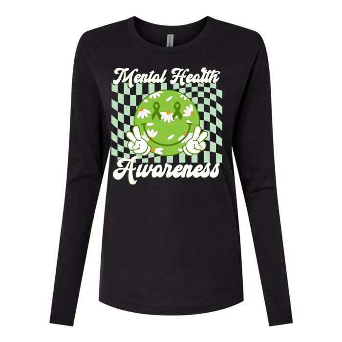 Mental Health Awareness Smile Face Groovy Womens Cotton Relaxed Long Sleeve T-Shirt