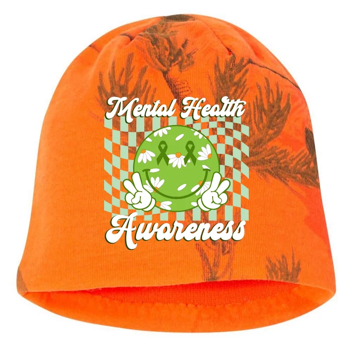 Mental Health Awareness Smile Face Groovy Kati - Camo Knit Beanie