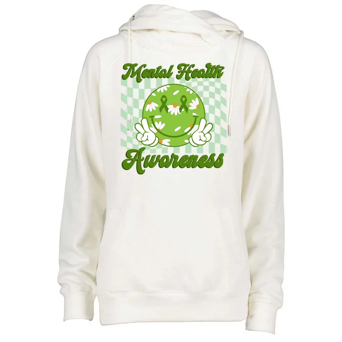 Mental Health Awareness Smile Face Groovy Womens Funnel Neck Pullover Hood