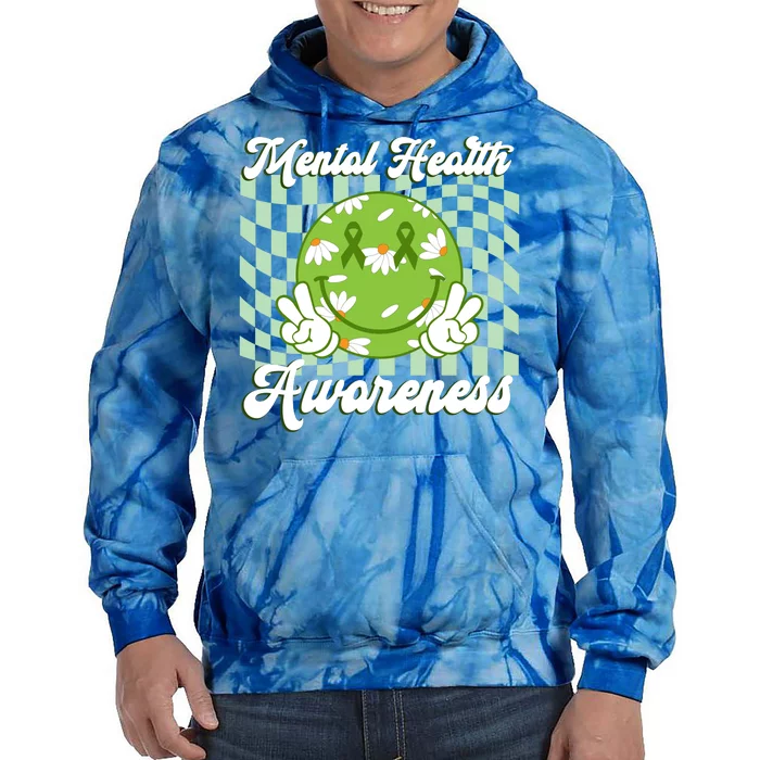 Mental Health Awareness Smile Face Groovy Tie Dye Hoodie