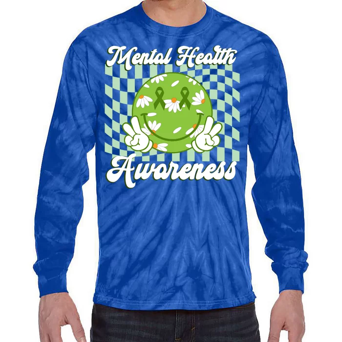 Mental Health Awareness Smile Face Groovy Tie-Dye Long Sleeve Shirt