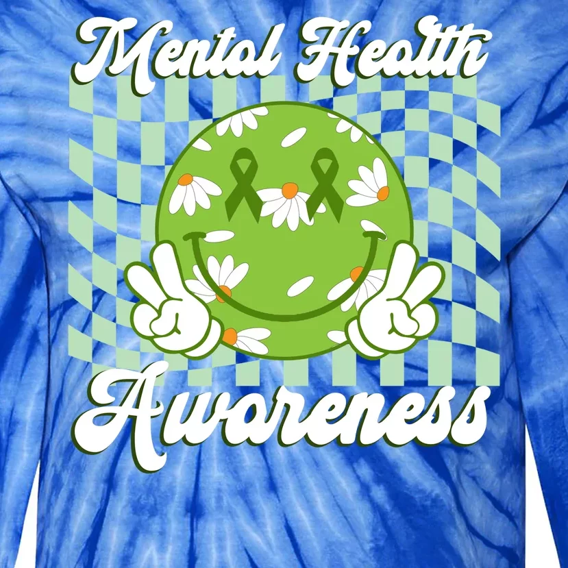 Mental Health Awareness Smile Face Groovy Tie-Dye Long Sleeve Shirt