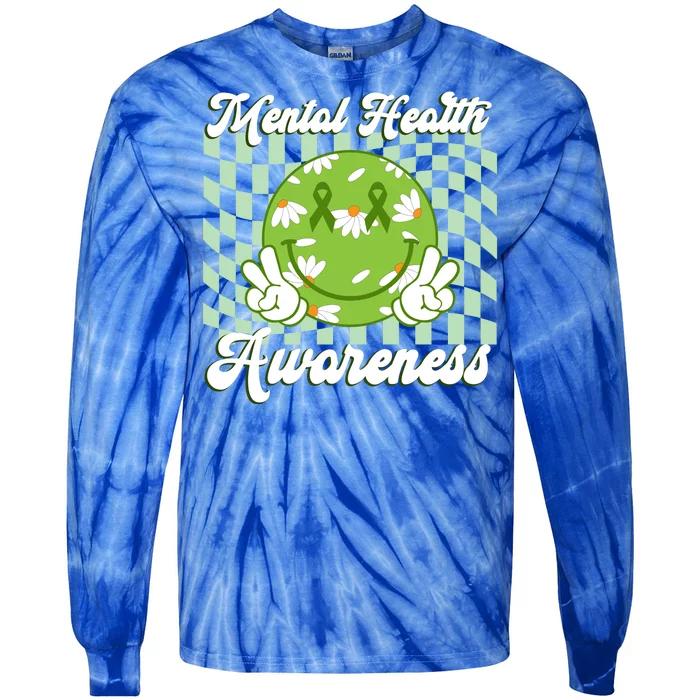 Mental Health Awareness Smile Face Groovy Tie-Dye Long Sleeve Shirt