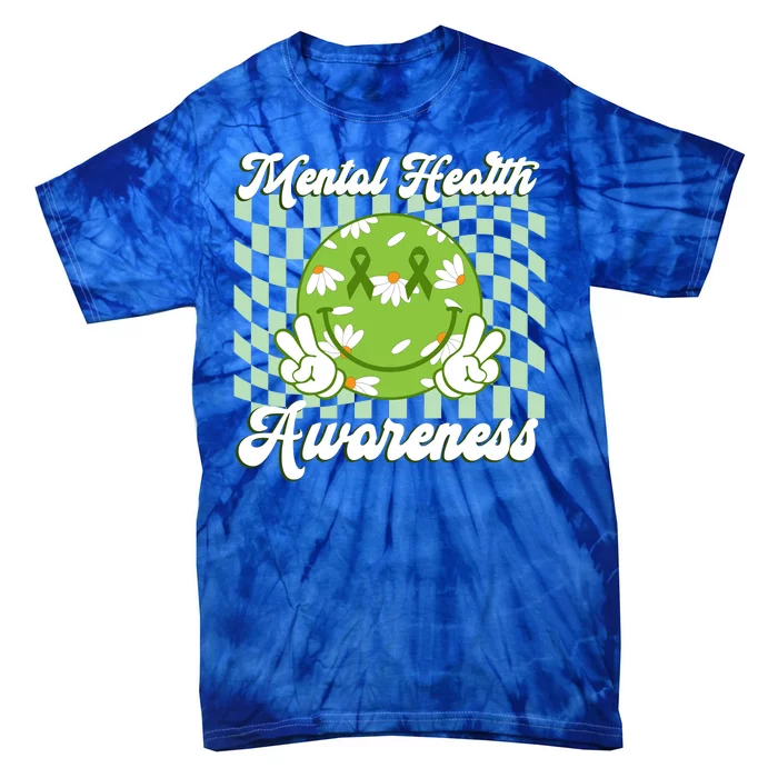 Mental Health Awareness Smile Face Groovy Tie-Dye T-Shirt