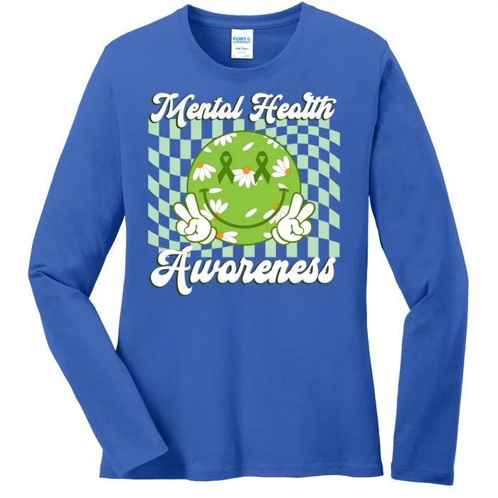 Mental Health Awareness Smile Face Groovy Ladies Long Sleeve Shirt