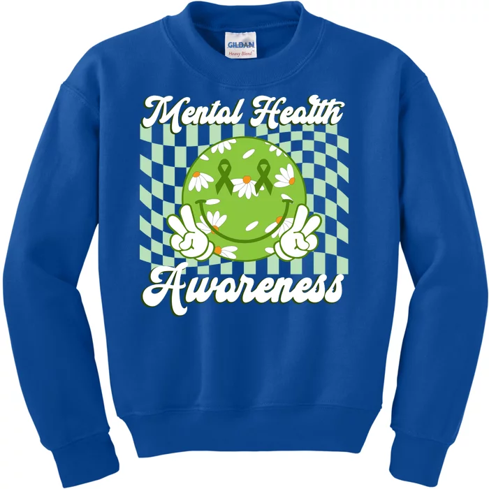 Mental Health Awareness Smile Face Groovy Kids Sweatshirt