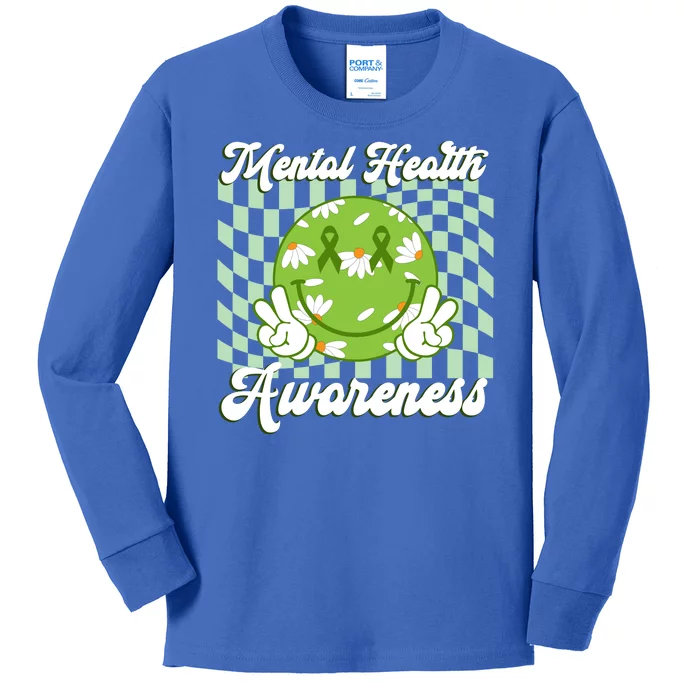 Mental Health Awareness Smile Face Groovy Kids Long Sleeve Shirt