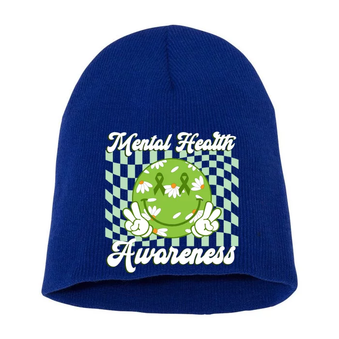 Mental Health Awareness Smile Face Groovy Short Acrylic Beanie