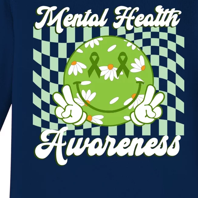 Mental Health Awareness Smile Face Groovy Baby Long Sleeve Bodysuit