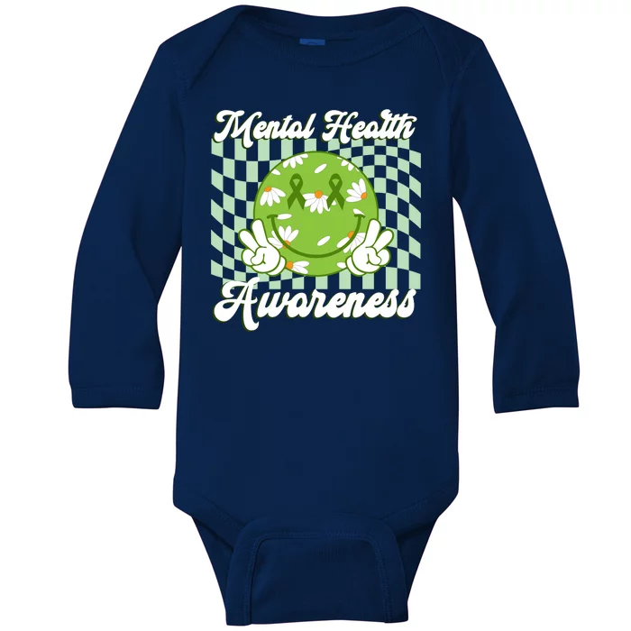 Mental Health Awareness Smile Face Groovy Baby Long Sleeve Bodysuit