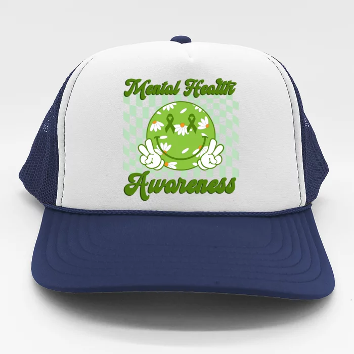 Mental Health Awareness Smile Face Groovy Trucker Hat