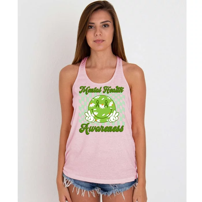 Mental Health Awareness Smile Face Groovy Women's Knotted Racerback Tank