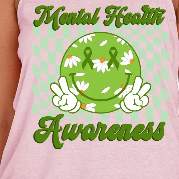 Mental Health Awareness Smile Face Groovy Women's Knotted Racerback Tank