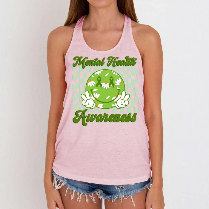 Mental Health Awareness Smile Face Groovy Women's Knotted Racerback Tank