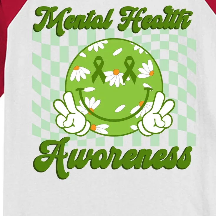 Mental Health Awareness Smile Face Groovy Kids Colorblock Raglan Jersey