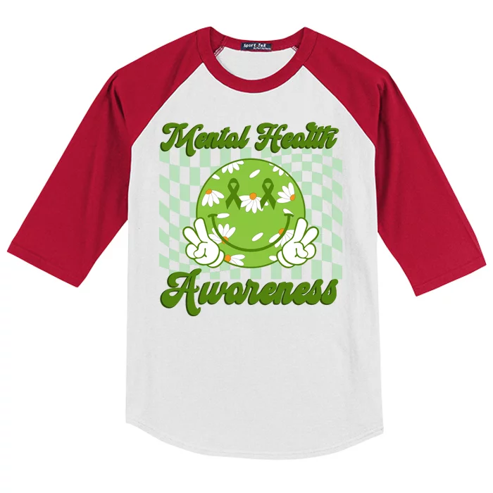 Mental Health Awareness Smile Face Groovy Kids Colorblock Raglan Jersey