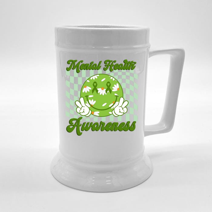 Mental Health Awareness Smile Face Groovy Front & Back Beer Stein