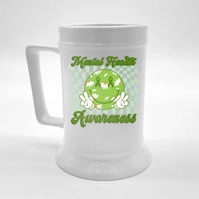 Mental Health Awareness Smile Face Groovy Front & Back Beer Stein