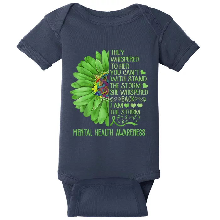 Mental Health Awareness Matters Sunflower I Am The Storm Baby Bodysuit