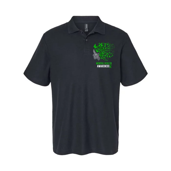 Mental Health Awareness Butterflies Green Ribbon Softstyle Adult Sport Polo