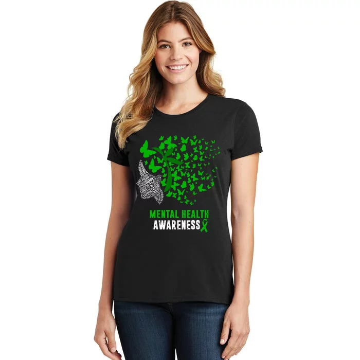 Mental Health Awareness Butterflies Green Ribbon Women's T-Shirt