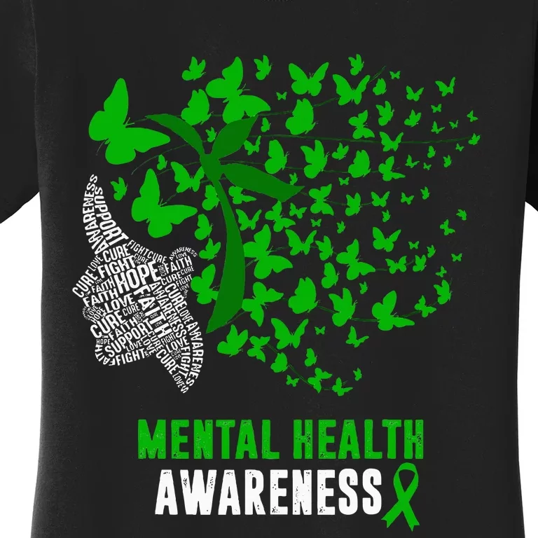 Mental Health Awareness Butterflies Green Ribbon Women's T-Shirt