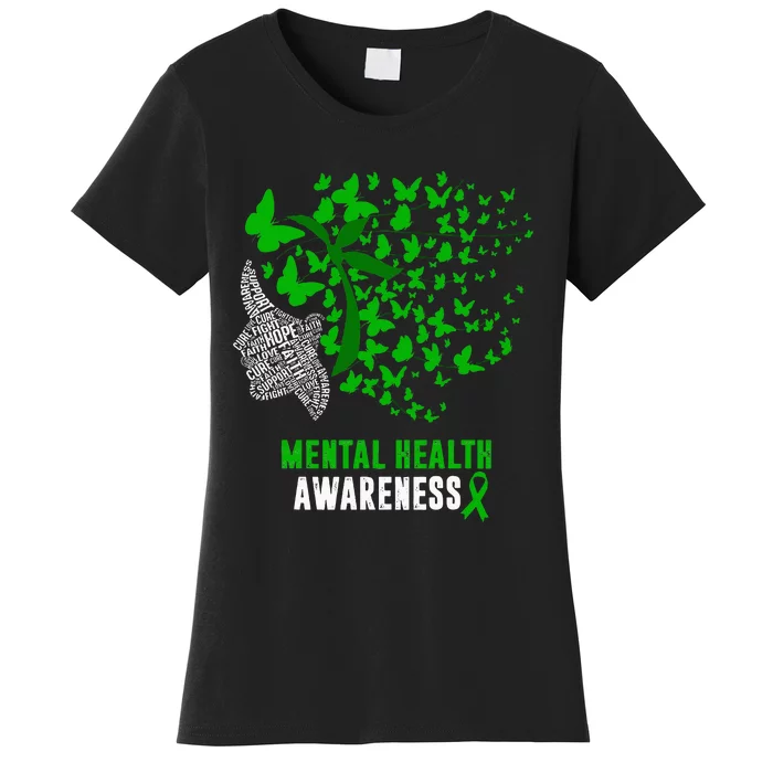 Mental Health Awareness Butterflies Green Ribbon Women's T-Shirt