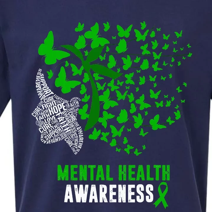 Mental Health Awareness Butterflies Green Ribbon Sueded Cloud Jersey T-Shirt