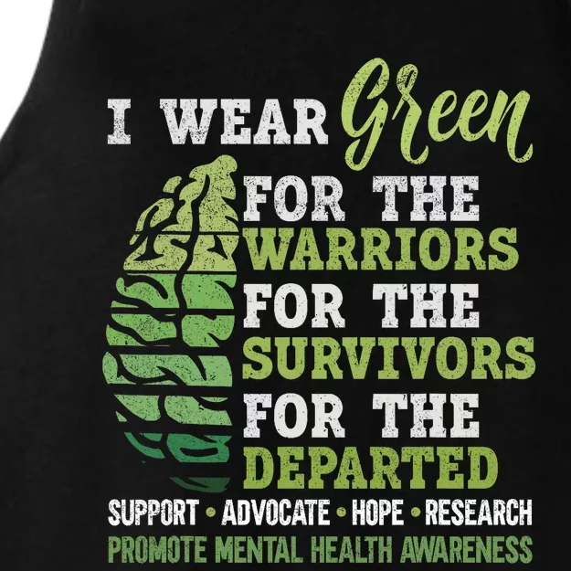 Mental Health Awareness Matters Support I Wear Green Warrior Ladies Tri-Blend Wicking Tank