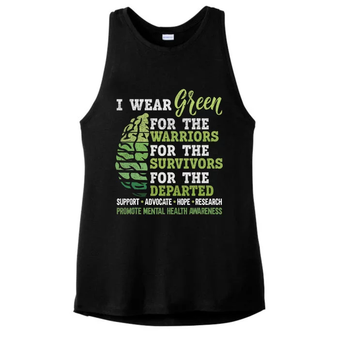 Mental Health Awareness Matters Support I Wear Green Warrior Ladies Tri-Blend Wicking Tank