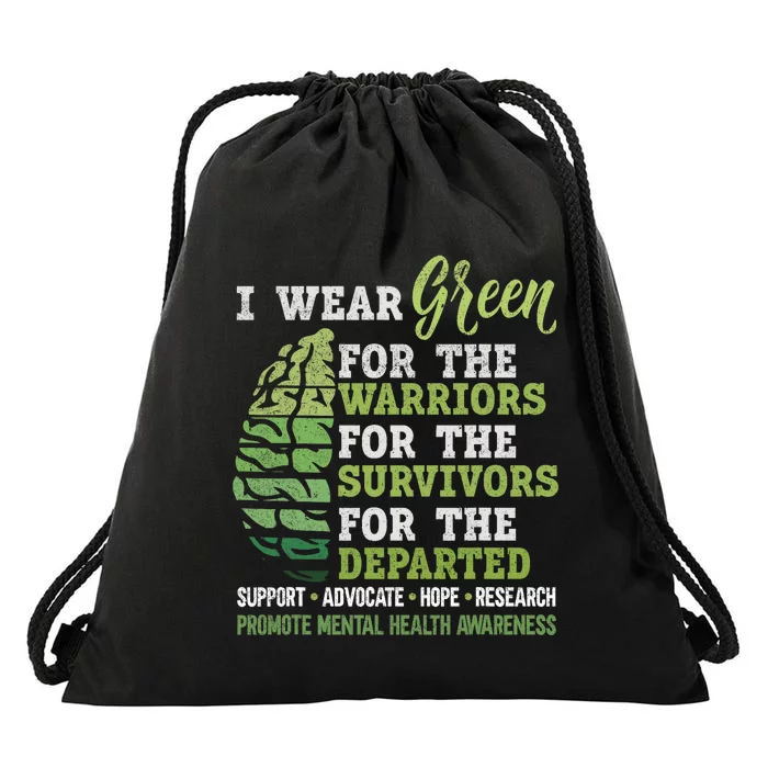 Mental Health Awareness Matters Support I Wear Green Warrior Drawstring Bag