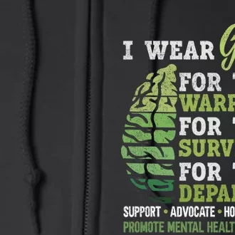 Mental Health Awareness Matters Support I Wear Green Warrior Full Zip Hoodie