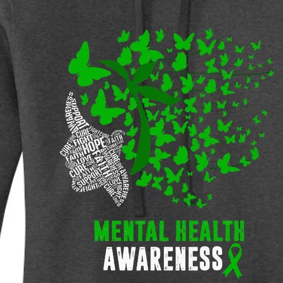 Mental Health Awareness Butterflies Green Ribbon Girl Women's Pullover Hoodie