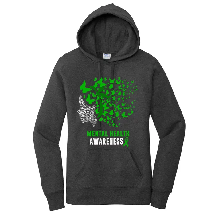 Mental Health Awareness Butterflies Green Ribbon Girl Women's Pullover Hoodie