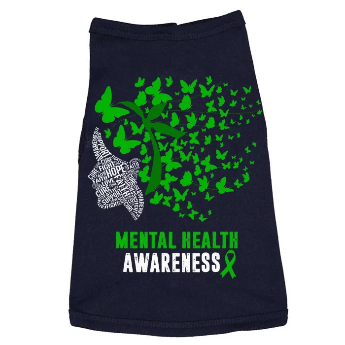 Mental Health Awareness Butterflies Green Ribbon Girl Doggie Tank