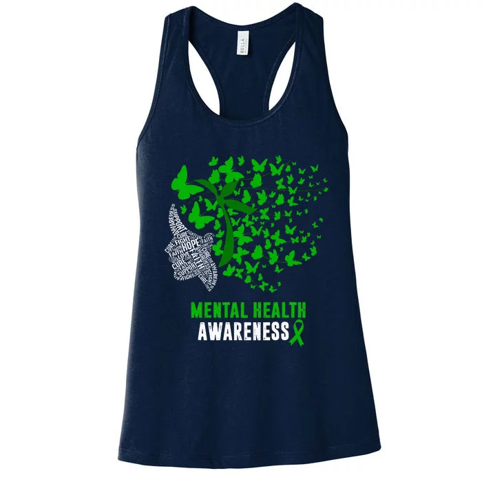 Mental Health Awareness Butterflies Green Ribbon Girl Women's Racerback Tank