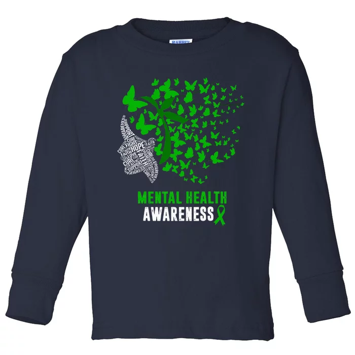 Mental Health Awareness Butterflies Green Ribbon Girl Toddler Long Sleeve Shirt