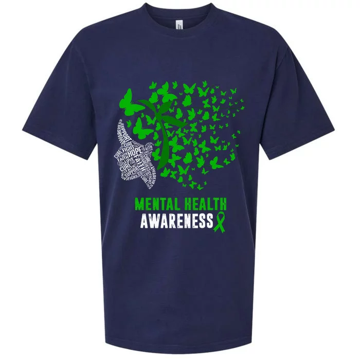 Mental Health Awareness Butterflies Green Ribbon Girl Sueded Cloud Jersey T-Shirt