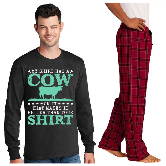 My Has A Cow On It Funny Farmer Cows Cool Farm Long Sleeve Pajama Set