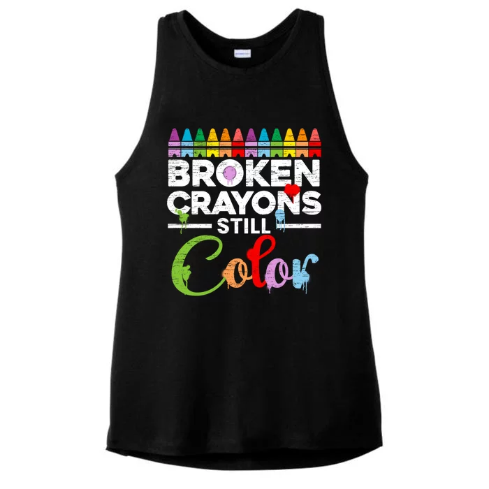 Mental Health Awareness Broken Crayons Still Color Ladies Tri-Blend Wicking Tank