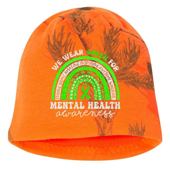 Mental Health Awareness We Wear Green Mental Health Rainbow Kati - Camo Knit Beanie