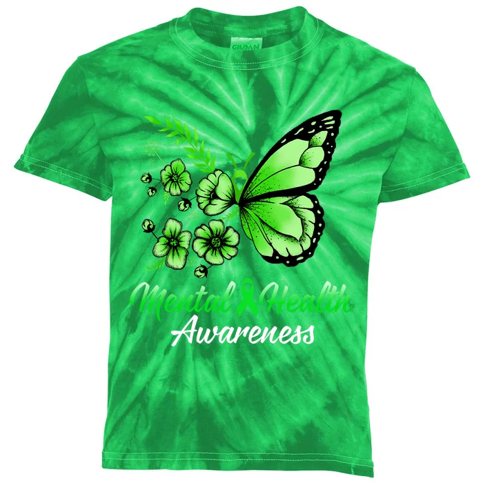 Mental Health Awareness Butterfly Kids Tie-Dye T-Shirt