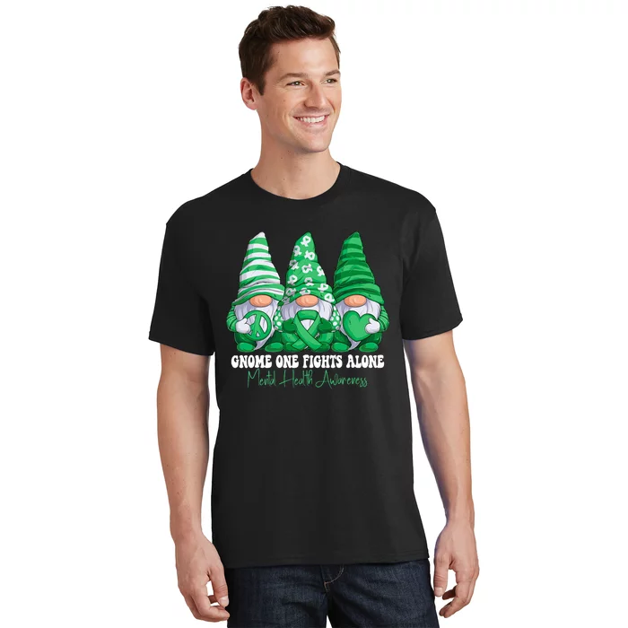 Mental Health Awareness Month Green Ribbon Gnomies Support T-Shirt