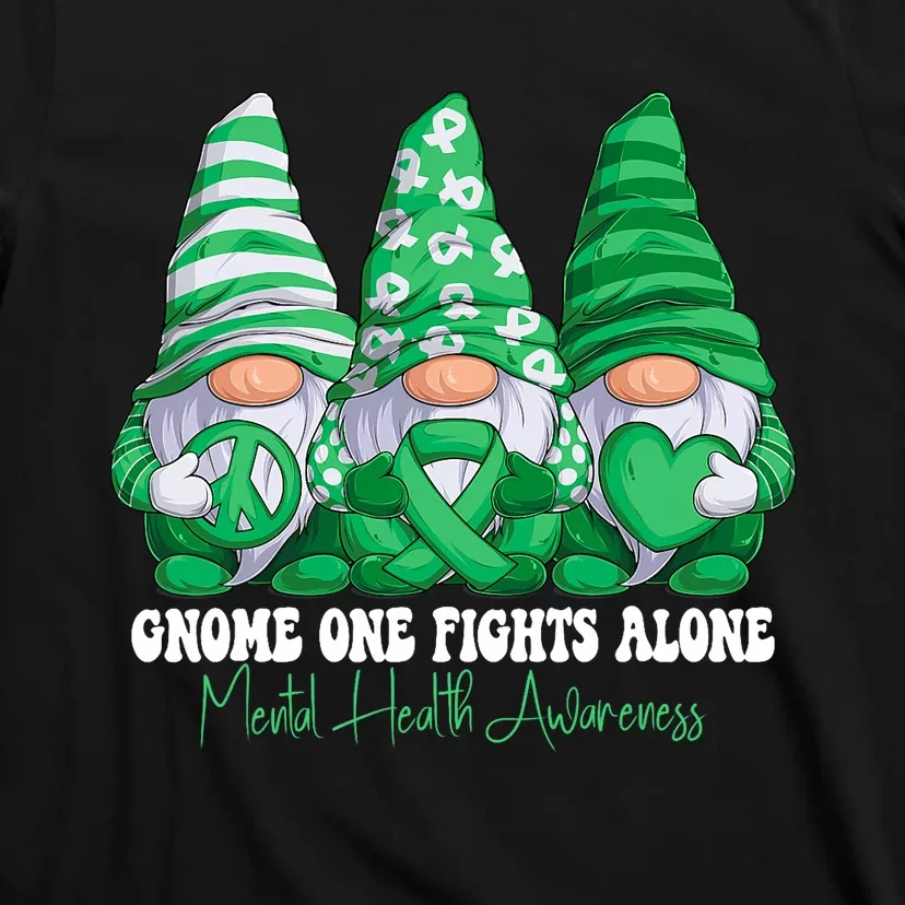 Mental Health Awareness Month Green Ribbon Gnomies Support T-Shirt