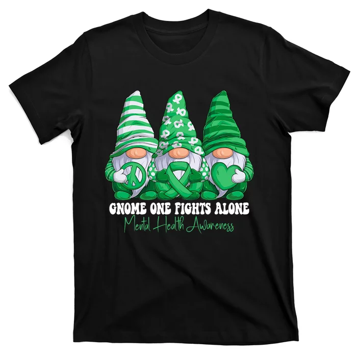 Mental Health Awareness Month Green Ribbon Gnomies Support T-Shirt