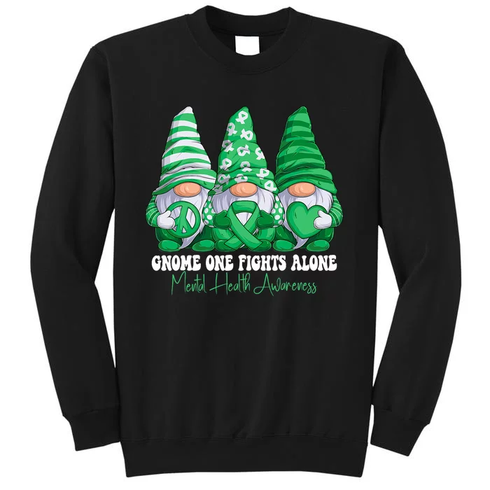 Mental Health Awareness Month Green Ribbon Gnomies Support Tall Sweatshirt