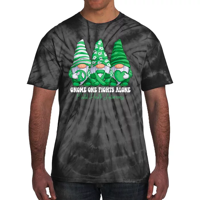 Mental Health Awareness Month Green Ribbon Gnomies Support Tie-Dye T-Shirt