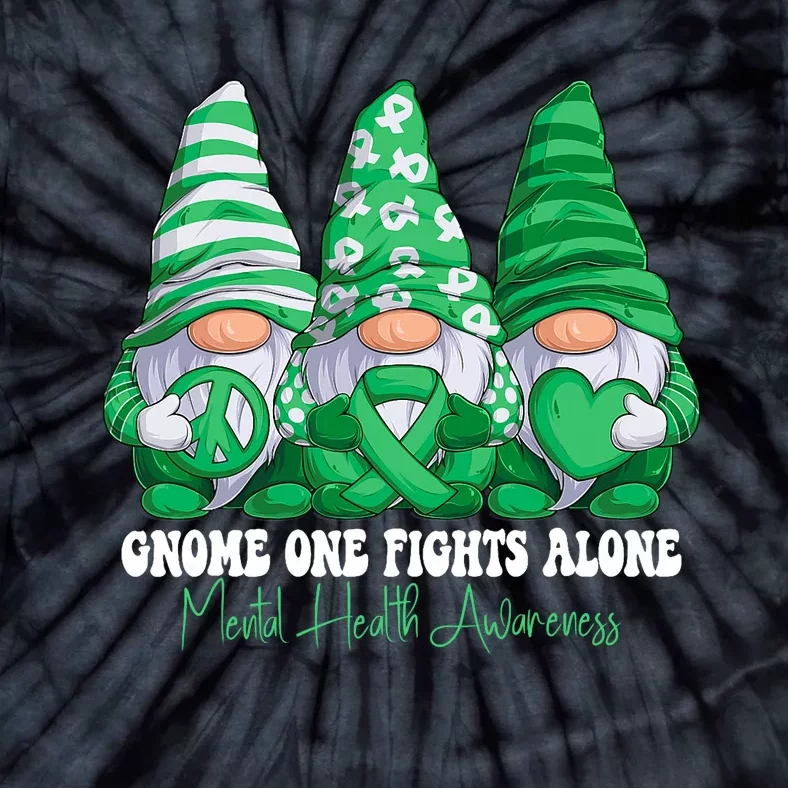 Mental Health Awareness Month Green Ribbon Gnomies Support Tie-Dye T-Shirt